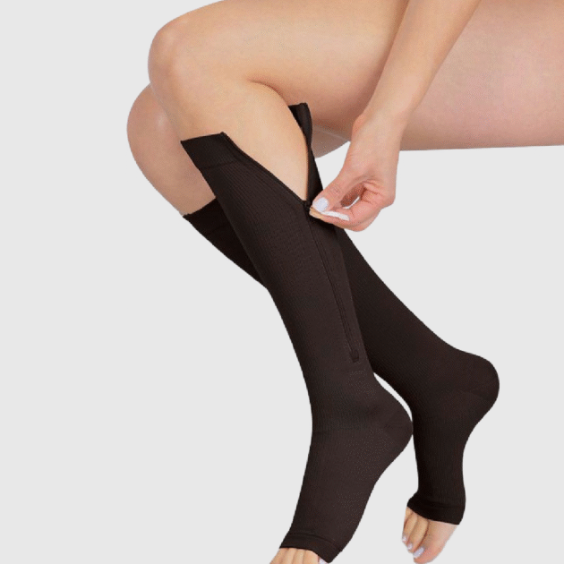 Medias de Compresión Mediana – Unisex Rodilla Dedos Libres Con Cierre 15-20MMHG